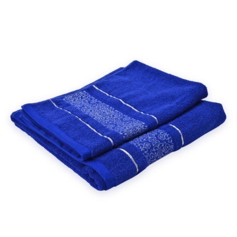 Towel Set Set of 2 Rayon and Cotton Blue